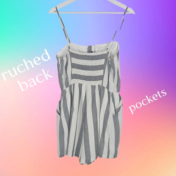 Shorts Romper Women's White & Gray / Grey Summer Cami Romper w/ Pockets - Picture 3 of 6